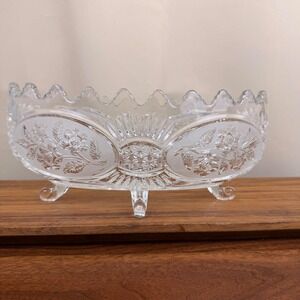 Crystal Clear Industries Flora Yugoslavia Oval Footed Bowl Frosted Rose Crystal